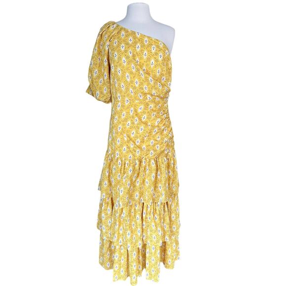 VERONICA BEARD Virginia Dress One Shoulder Floral Layered Yellow Cotton 6 NWT - Picture 5 of 12